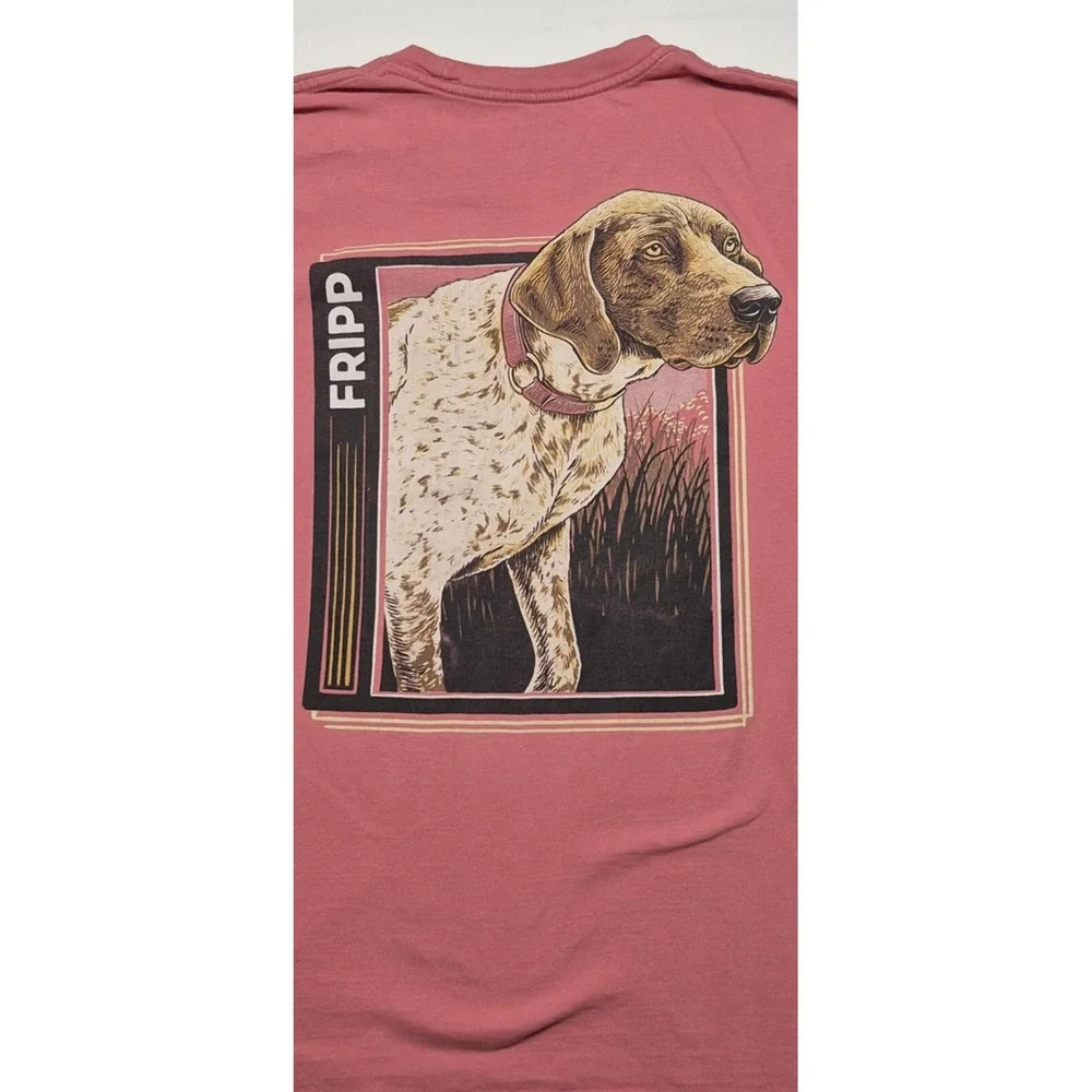 Fripp men's red dog theme short sleeve graphic t-shirt sz. S 100%‎ cotton